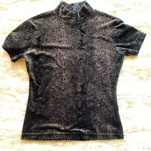 Vintage Velvet Snake Print Turtleneck Shirt